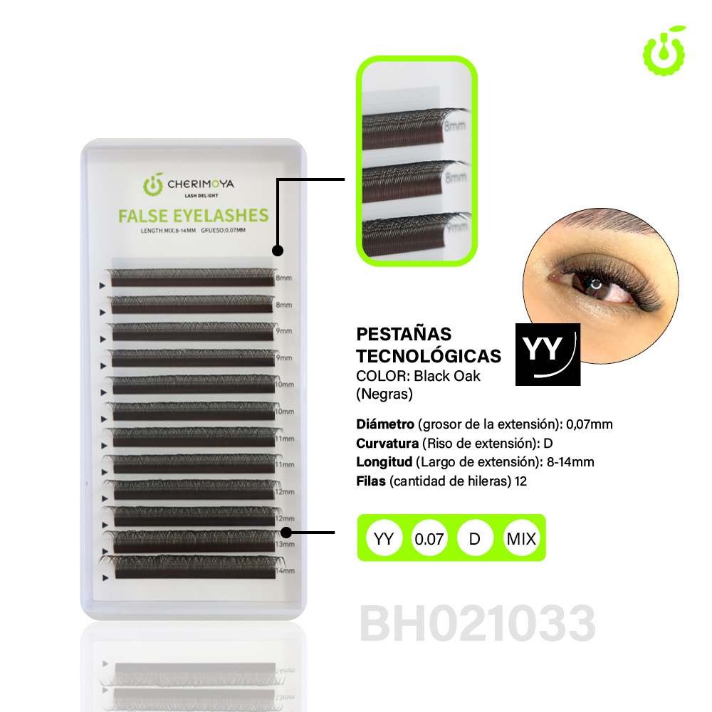 PESTAÑAS CHERIMOYA TECNOLOGICAS YY (MIX D 0.07 8MM→14MM) COLOR