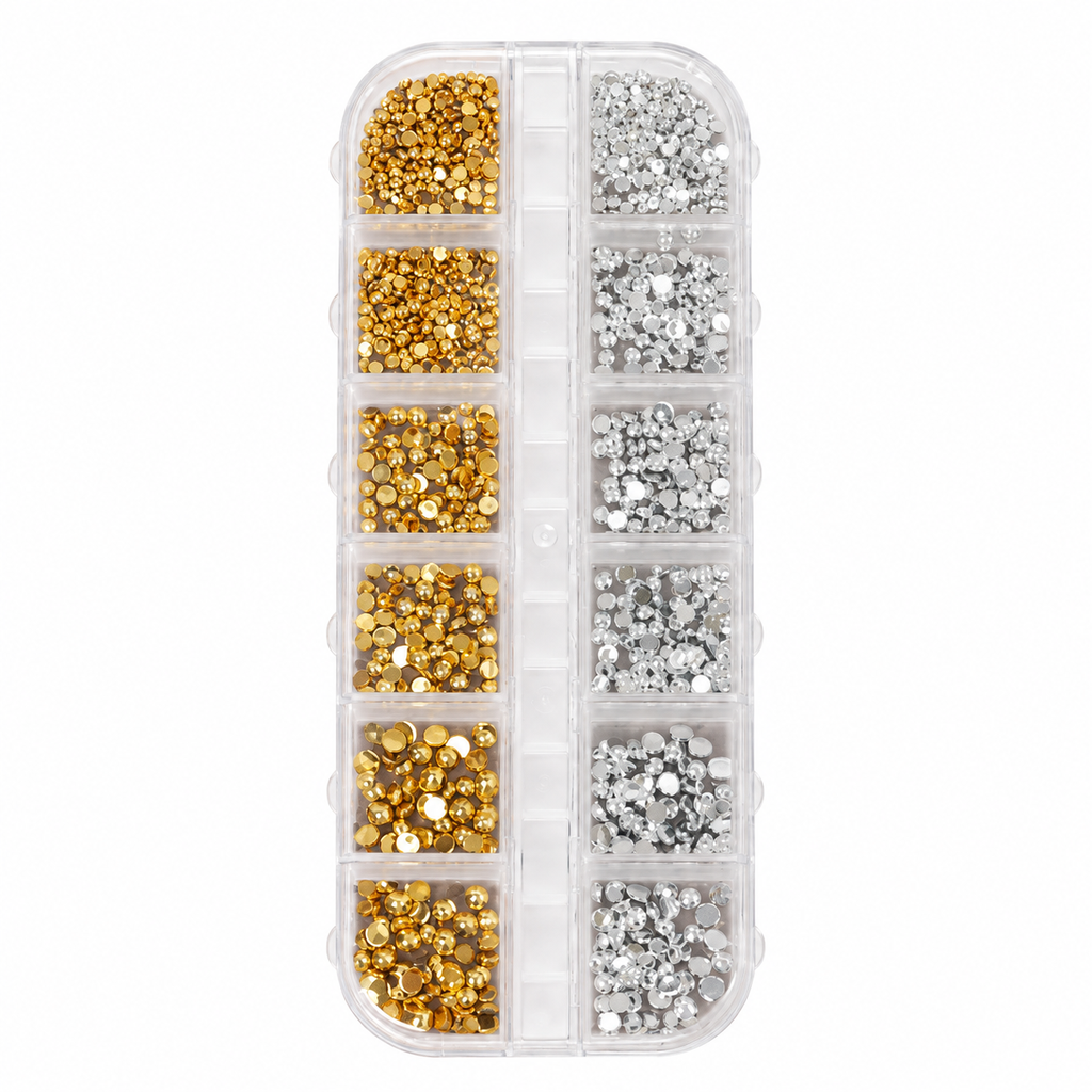CAJA DE STRASS X12 PLATA Y ORO