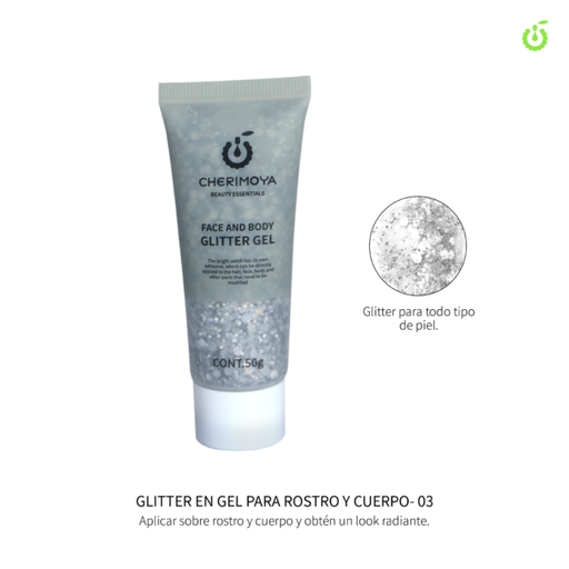 [CHE012] GLITTER EN GEL PARA ROSTRO CHERIMOYA 50G