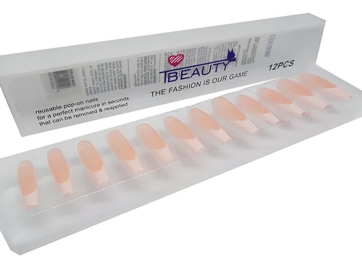 [2079-1 TBEAUTY] UÑAS POSTIZAS ALMENDRA-COFFIN (FRENCH) X12
